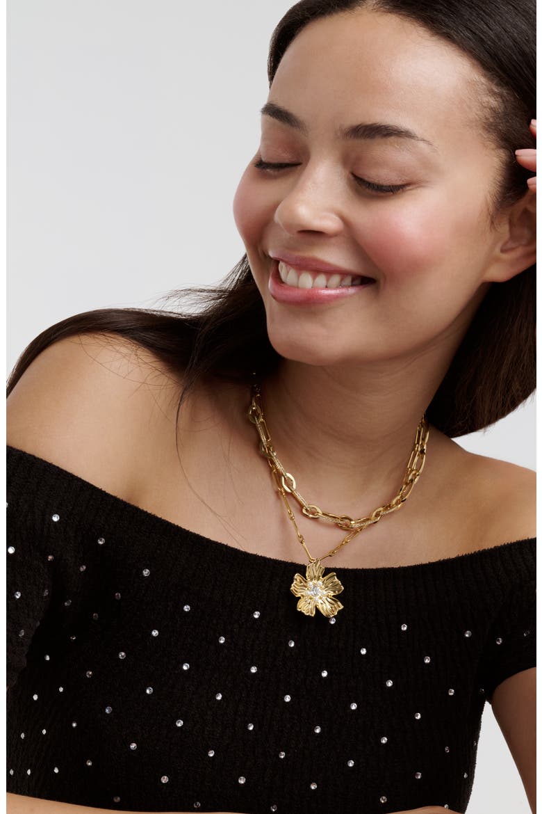 Petrice Flower Pendant Necklace, Alternate, color, GOLD TONE / PEARL / CLEAR