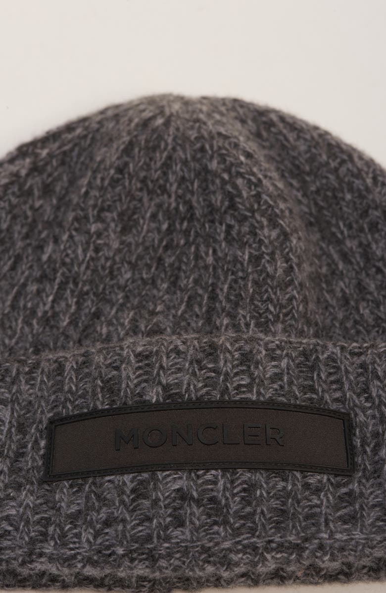 Moncler Logo Patch Virgin Wool & Cashmere Beanie, Alternate, color, Black