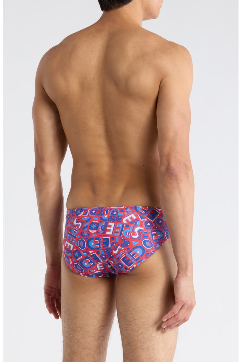 Print Swim Briefs, Alternate, color, RED