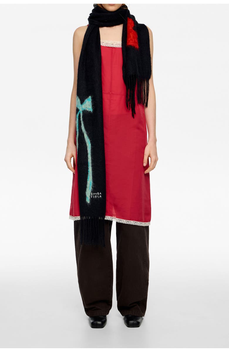 Bimba y Lola Bow And Rose Scarf, Main, color, Black