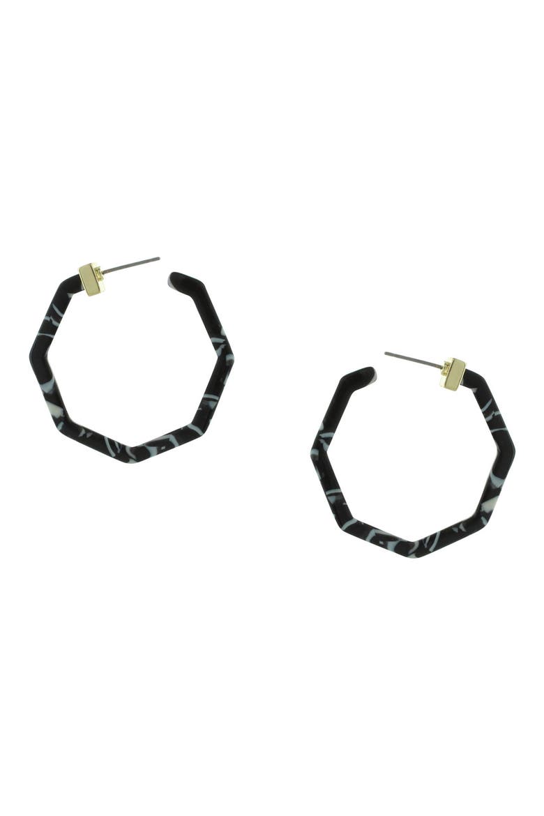 Gold Plated Speckled Hoop Earrings, Main, color, GOLD / BLACK
