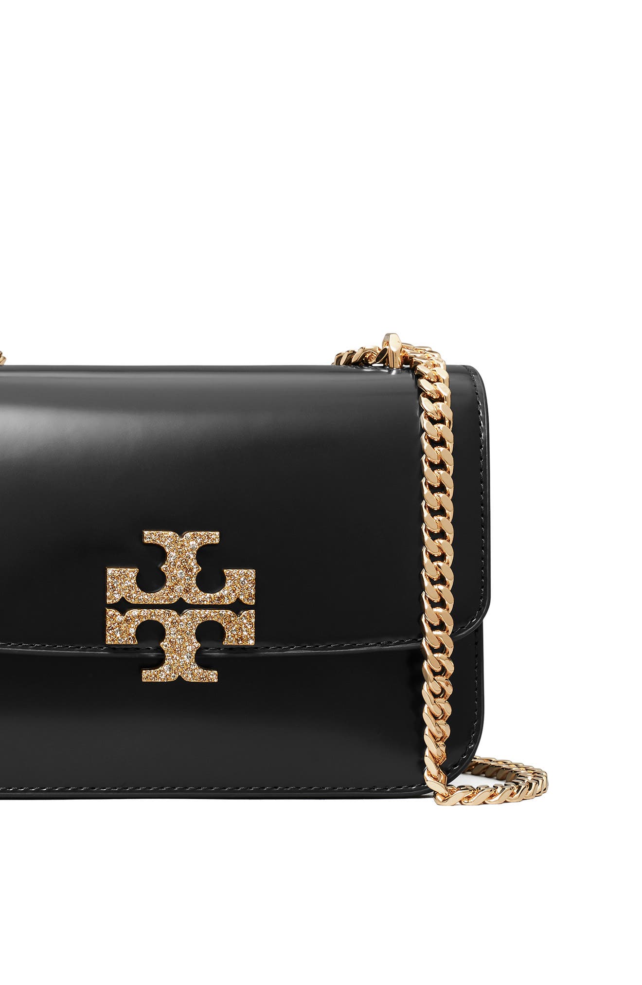 Tory Burch Small Eleanor Pavé Convertible Leather Shoulder Bag, Alternate, color, Black
