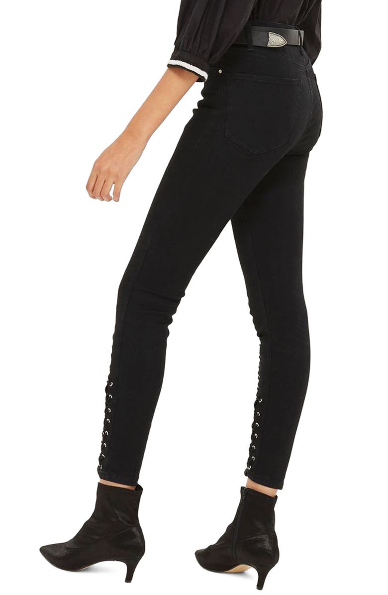 Topshop Lattice Crop Skinny Jeans, Alternate, color, Black