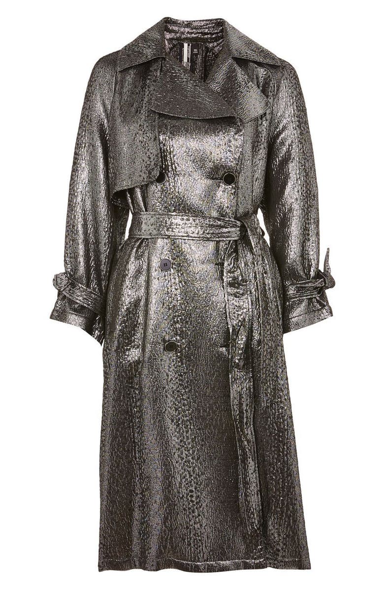 Topshop Metallic Trench Coat, Alternate, color, 