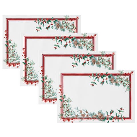 Winter Holiday Berry Fabric Placemat Set Of 4