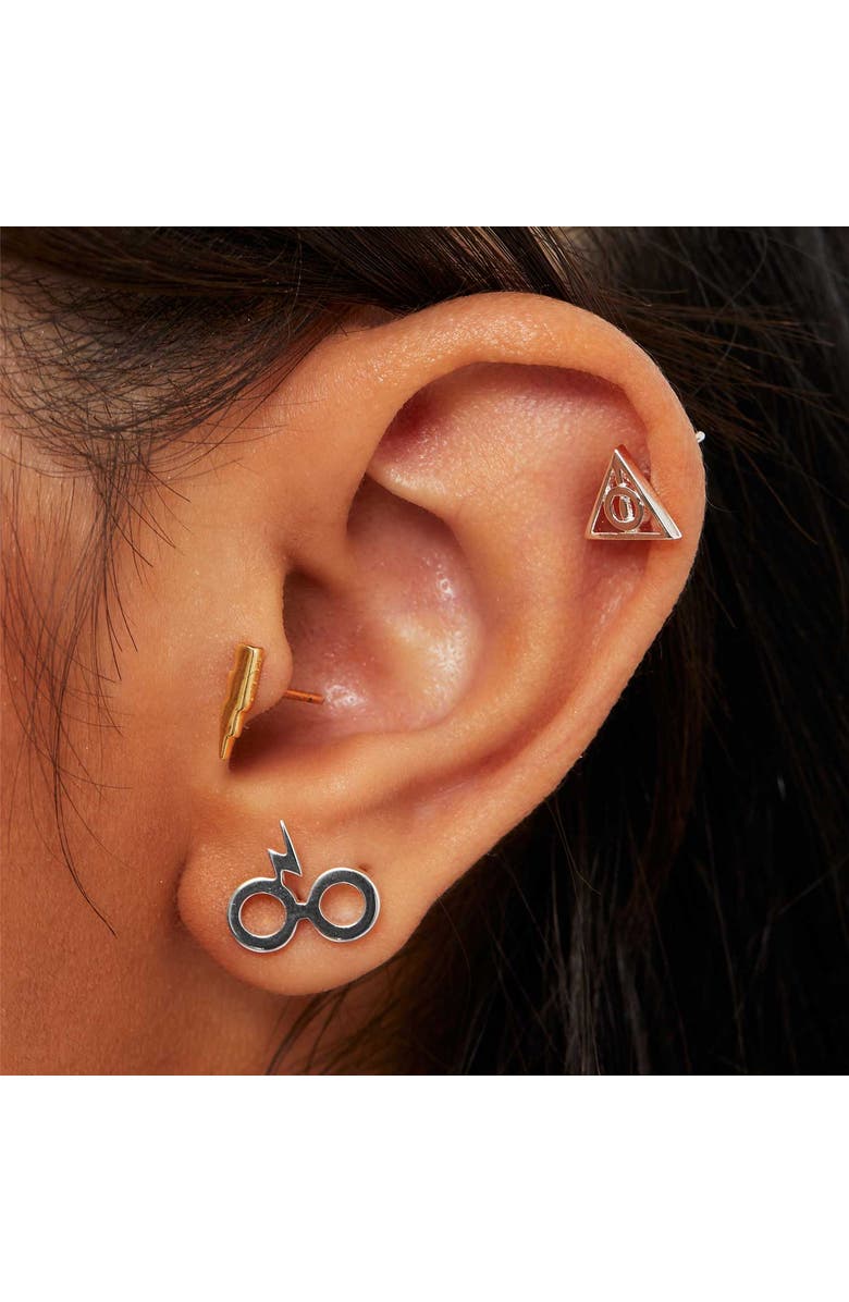 HARRY POTTER Deathly Hallows and Lightning Bolt Studs Earrings, 3-Pack, Alternate, color, Multi