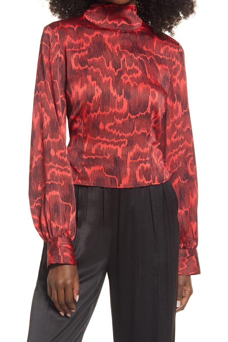Open Back Satin Top, Main, color, RED BLOOM ANIMAL CAMOUFLAGE