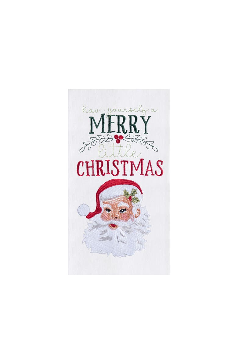 C&F Home "Have Yourself a Merry Little Christmas" Sentiment with Santa Claus Cotton Flour Sack Kitchen Dish Towel 27L x 18W in., Main, color, White