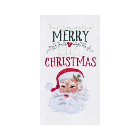 "Have Yourself a Merry Little Christmas" Sentiment with Santa Claus Cotton Flour Sack Kitchen Dish Towel 27L x 18W in.