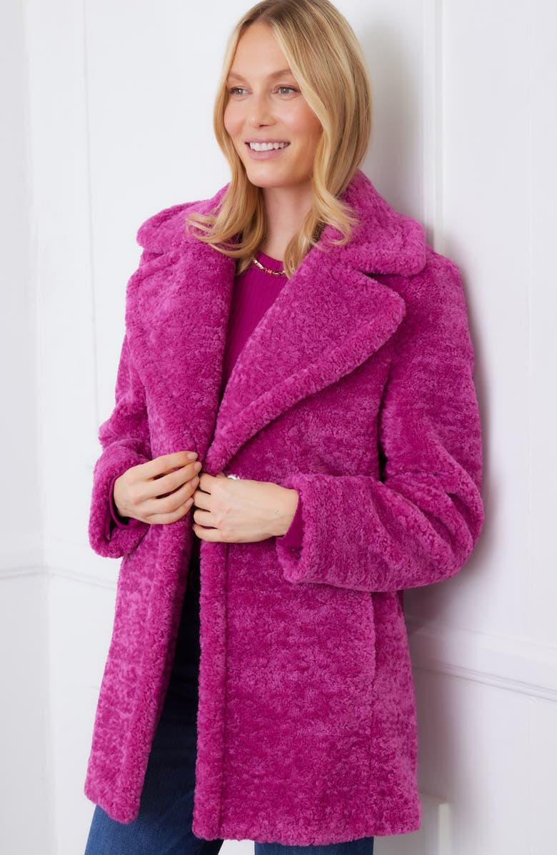 Karen Kane Faux Shearling Coat, Alternate, color, Orchid