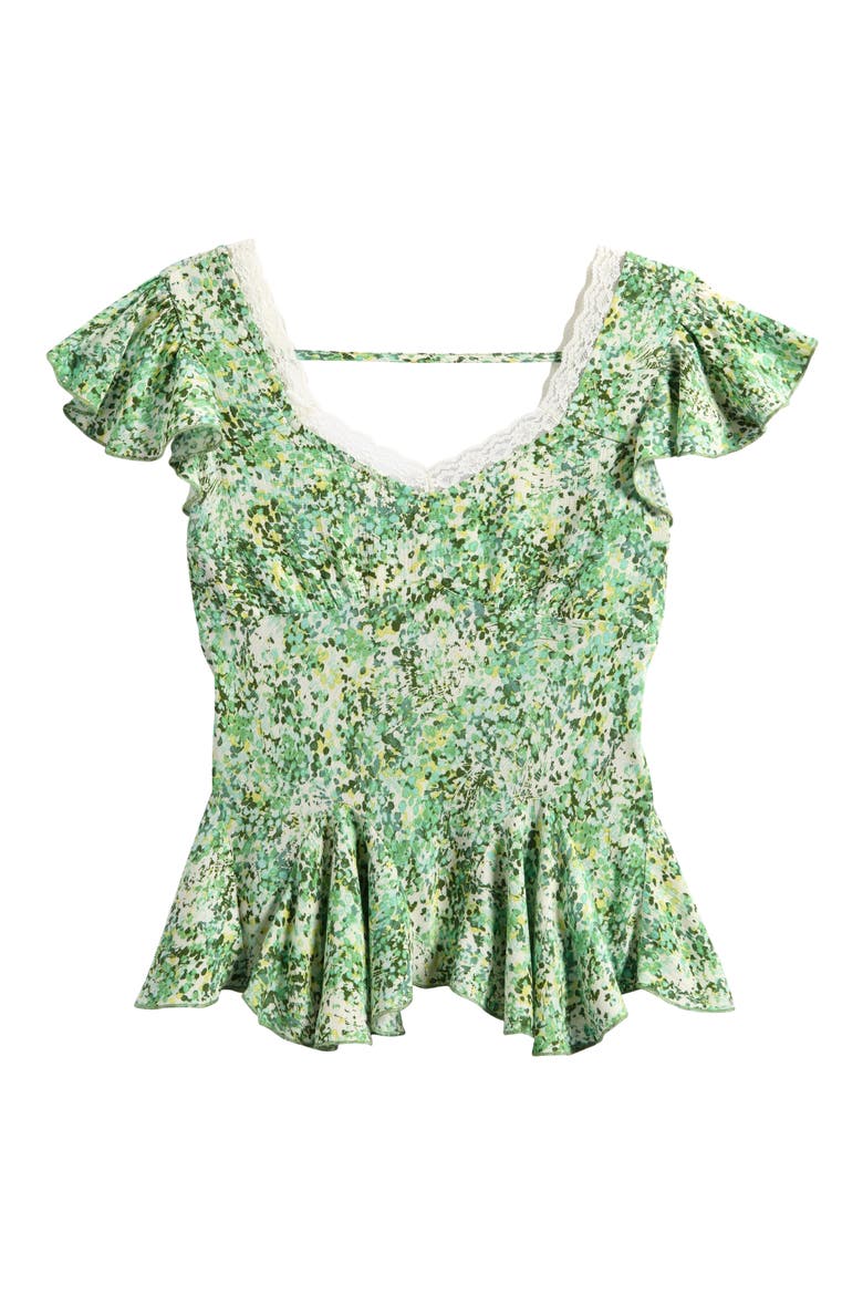 Kids' Floral Flutter Sleeve Godet Top, Main, color, GREEN