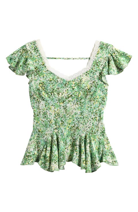 Kids' Floral Flutter Sleeve Godet Top (Big Kid)