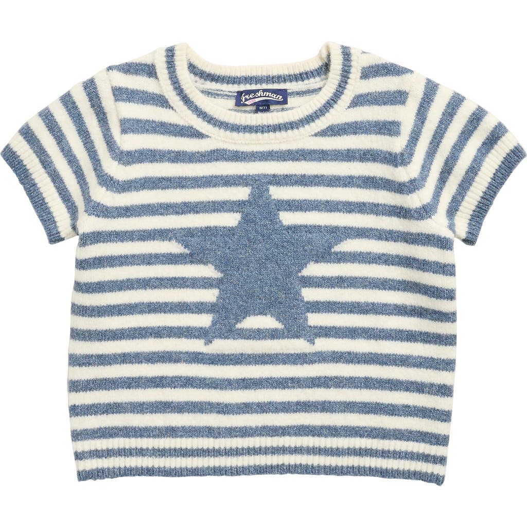 Freshman Kids' Stripe Star Short Sleeve Sweater In Blue