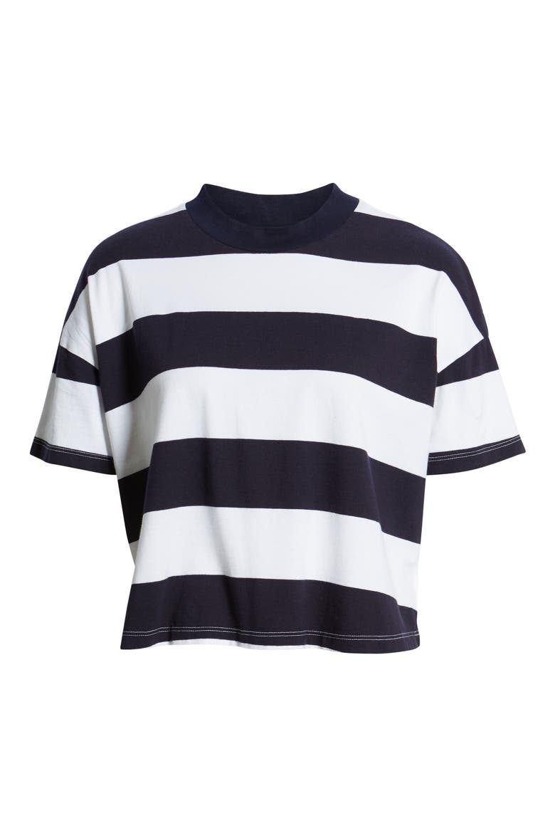Drew Stripe Drop Shoulder Crop Tee, Alternate, color, DEEP AEGEAN/ TRUE WHITE