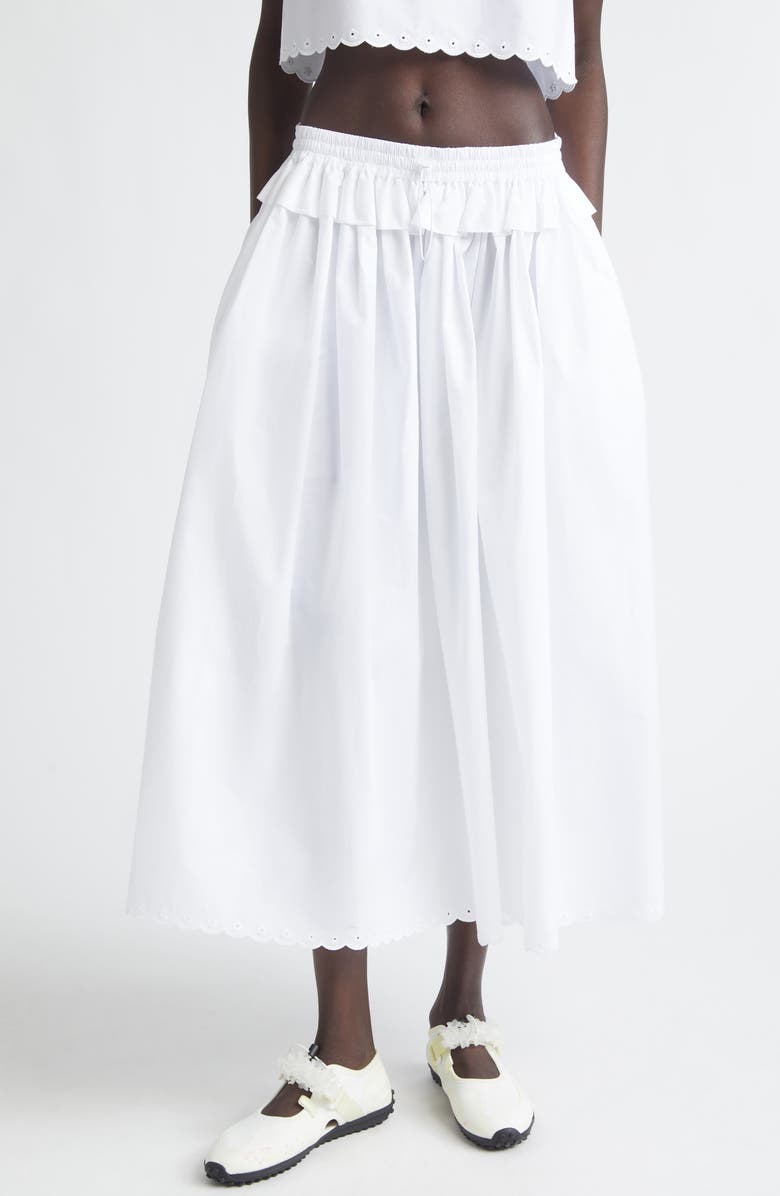 Cecilie Bahnsen Dalia Scalloped Broderie Anglaise Trim Poplin Midi Skirt, Main, color, White