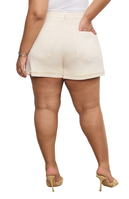 Shop Good American Good '90s Frayed Cuffed Denim Shorts In Ecru