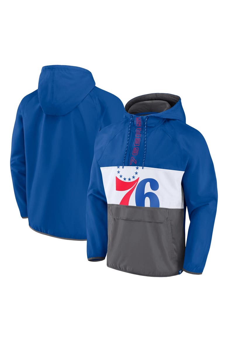 Men's Fanatics Branded  Royal/Gray Philadelphia 76ers Anorak Flagrant Foul Color-Block Raglan Hoodie Half-Zip Jacket, Main, color, Royal