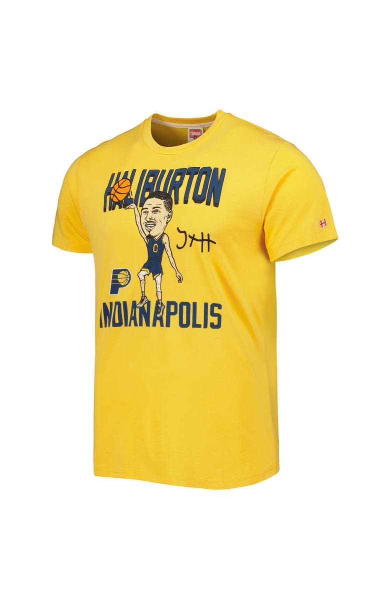 Homage Men's Homage Tyrese Haliburton Gold Indiana Pacers Caricature Tri-Blend T-Shirt, Alternate, color, Gold