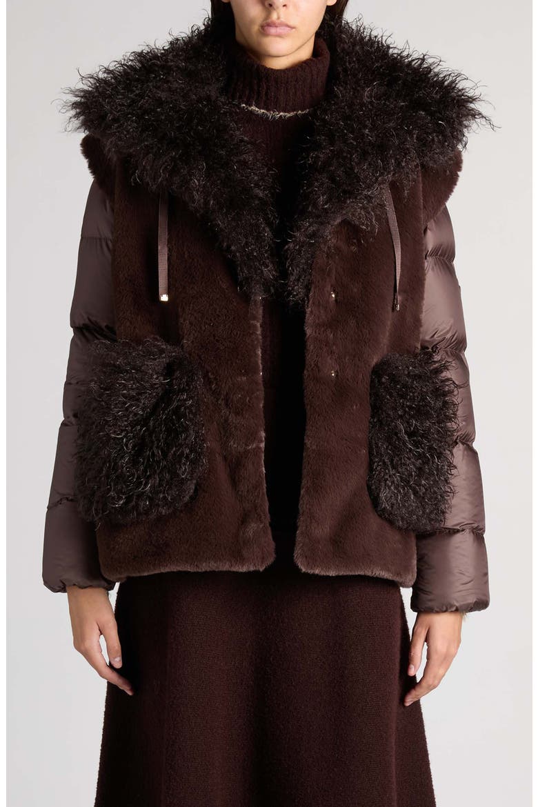 Immersif Faux Fur Trim Jacket, Main, color, BROWN