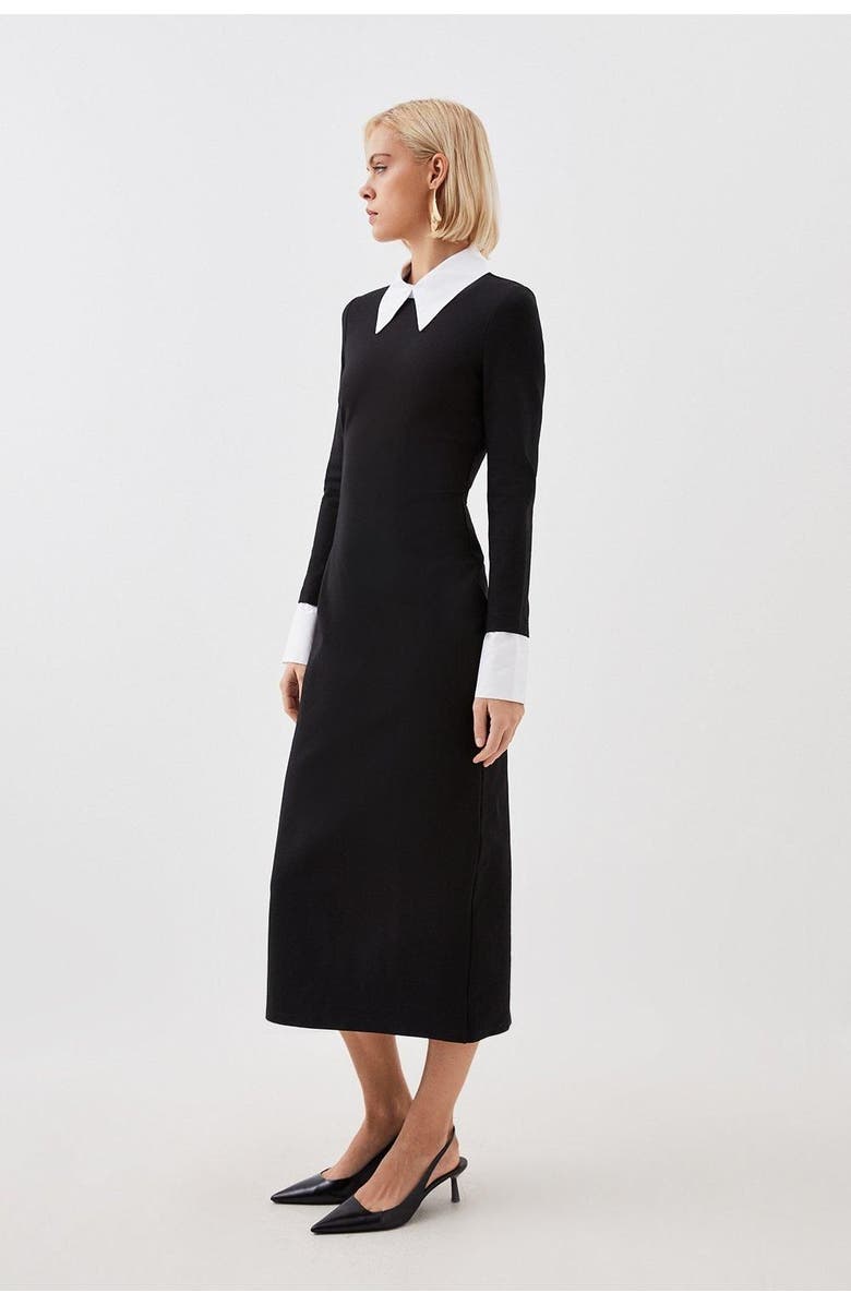 Karen Millen Jersey Cotton Poplin Midi Collar Dress, Alternate, color, Mono