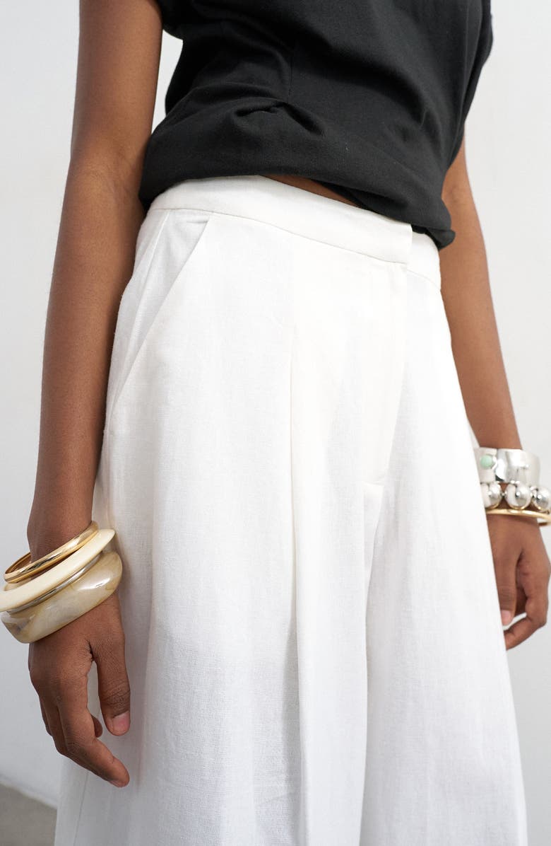 Topshop Linen Blend Wide Leg Pants, Alternate, color, White