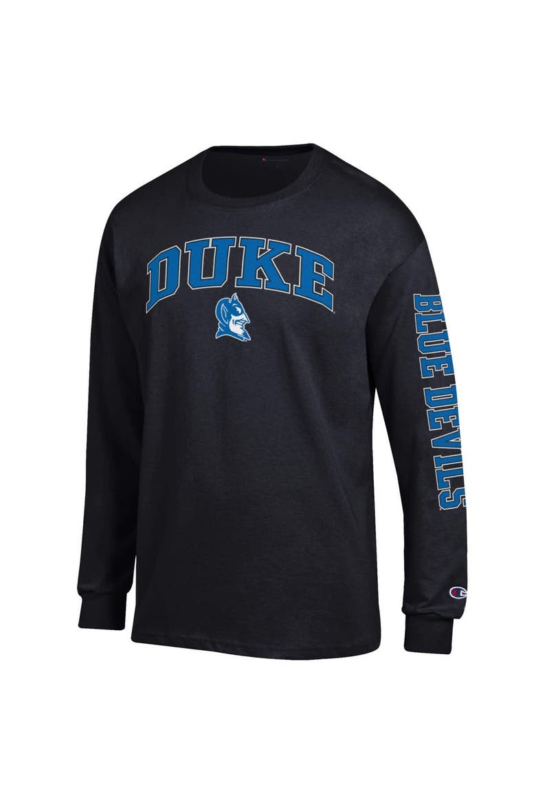 Men's Champion  Black Duke Blue Devils Arch Over Logo 2-Hit Long Sleeve T-Shirt, Alternate, color, Black