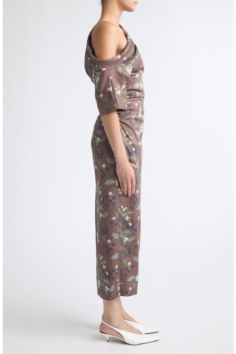Bowery One-Shoulder Stretch Cotton Midi Dress, Alternate, color, BLACKBERRY BRANCHES