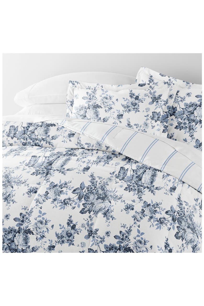 Rose Stripe Reversible 3-Piece Comforter Set, Alternate, color, STONE
