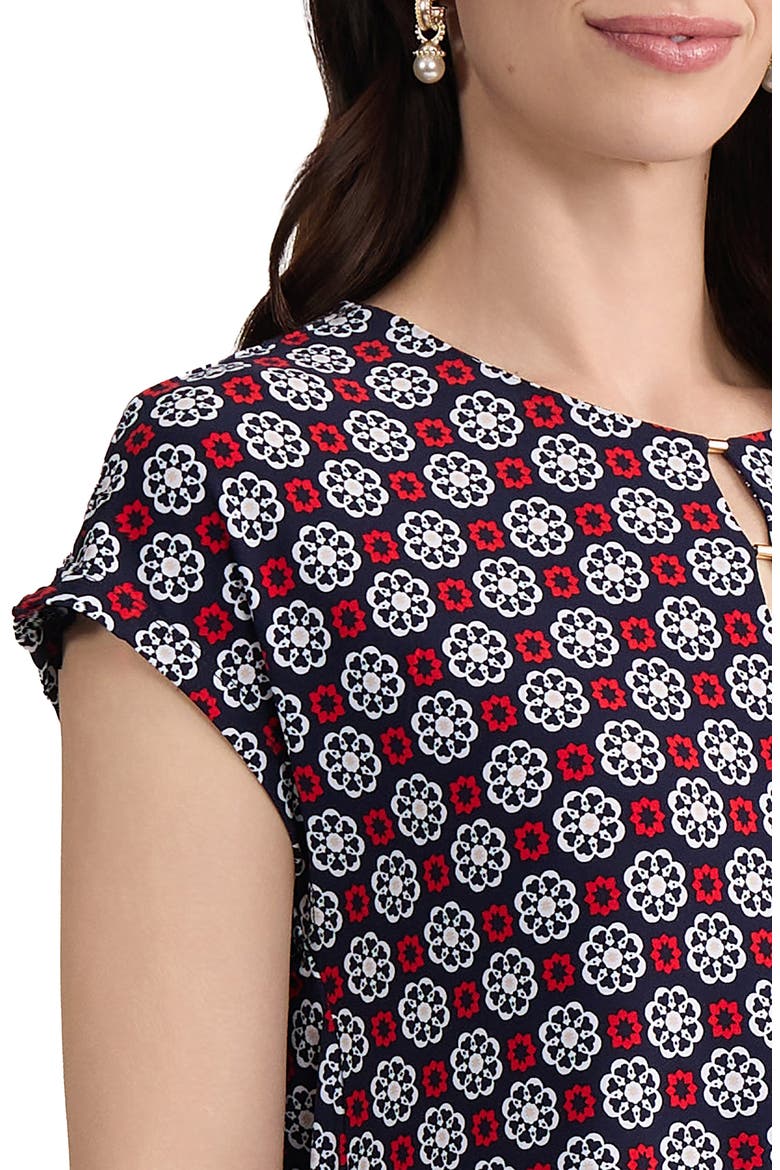 Printed Keyhole Crepe Knit Top, Alternate, color, PACIFIC NAVY MULTI