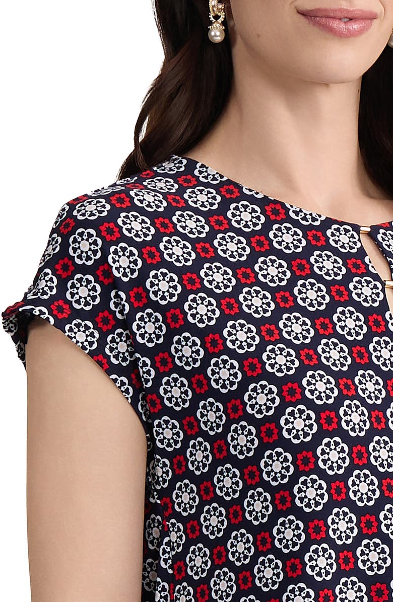 Jones New York Printed Keyhole Crepe Knit Top, Alternate, color, Pacific Navy Multi