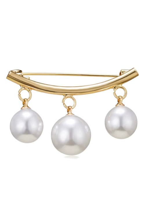 Macrae & Co . Hanging Faux Pearl Brooch In Gold