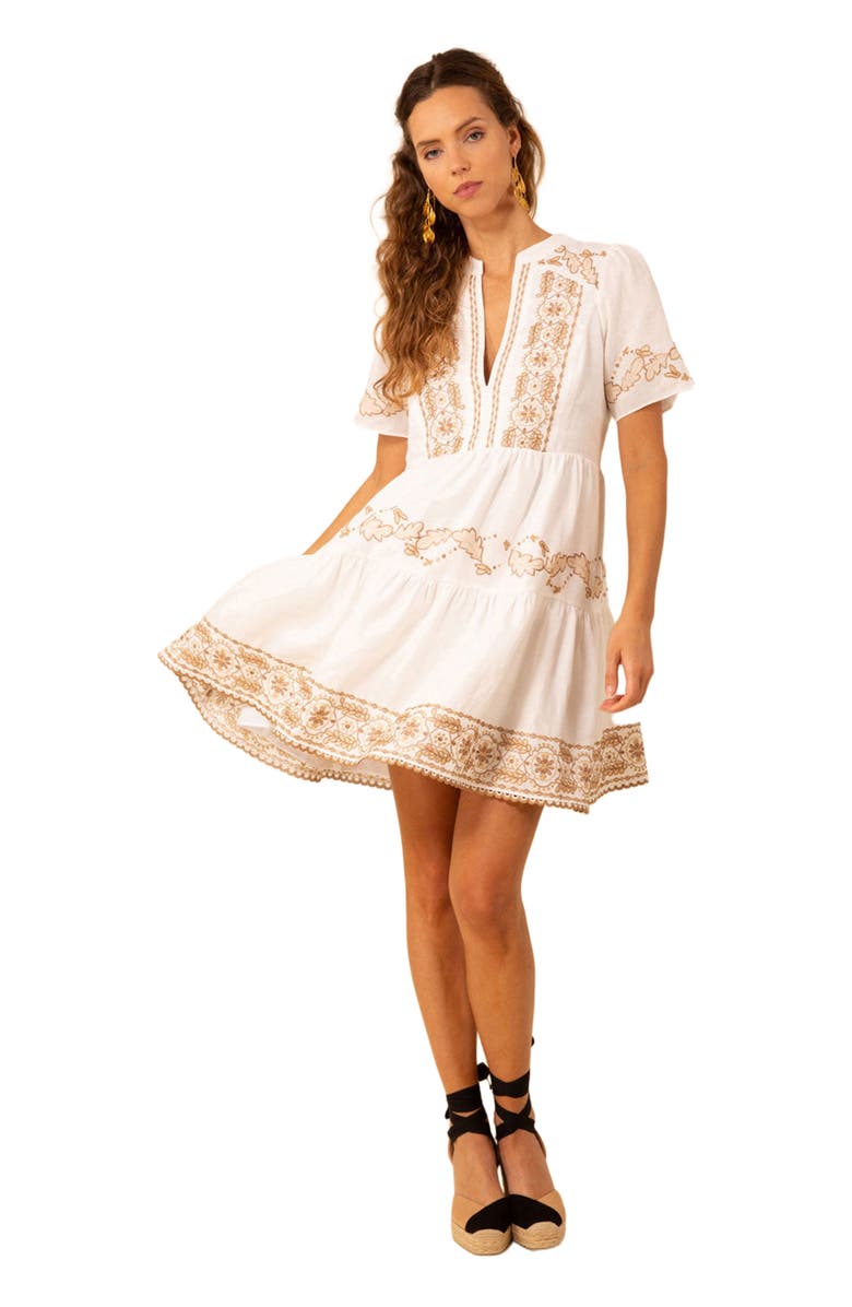 Hale Bob Teagan Embroidered Linen Dress, Alternate, color, 