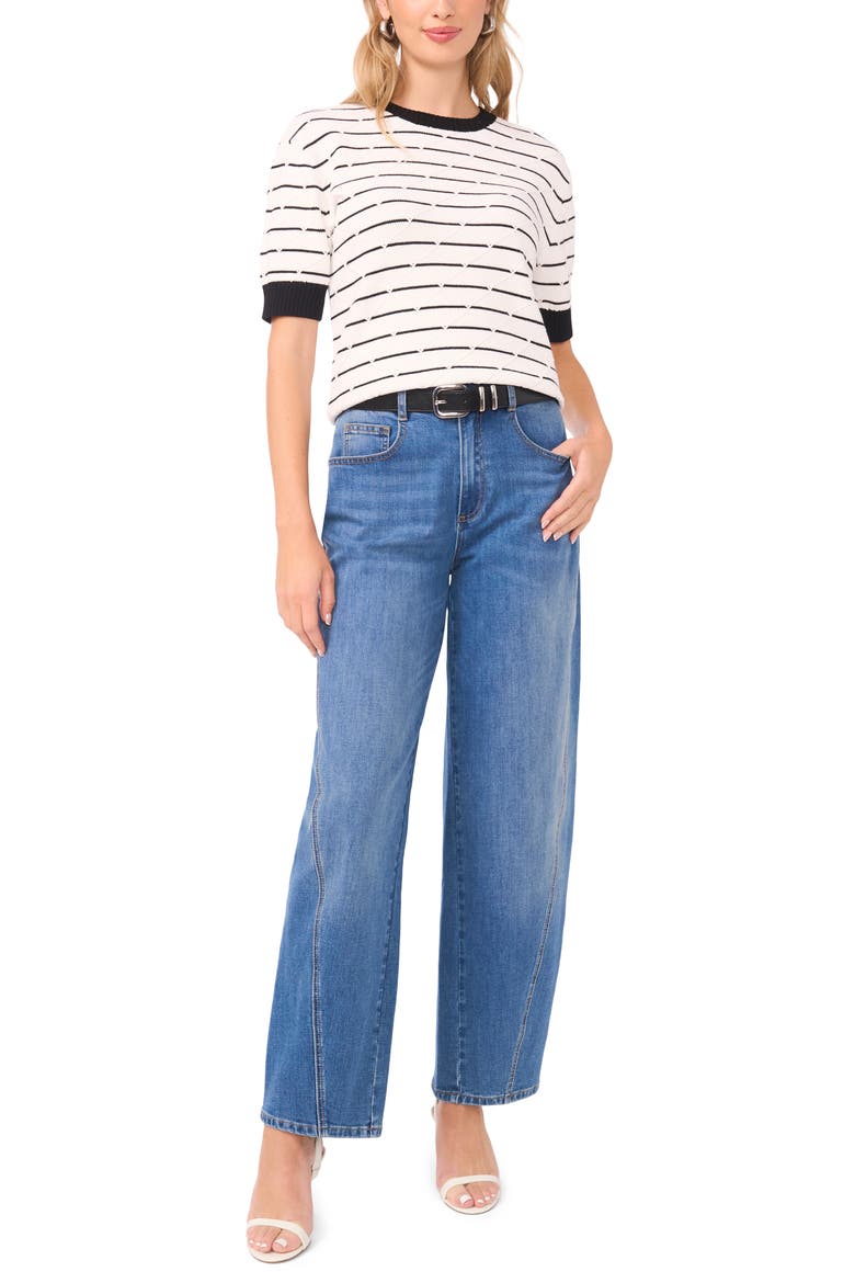 Texture Stripe Crewneck Sweater, Alternate, color, ANTIQUE WHITE