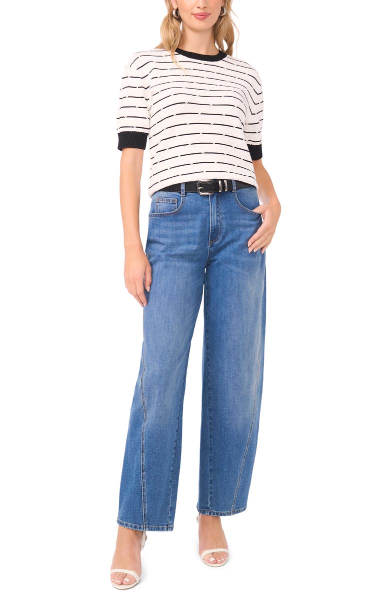 Vince Camuto Texture Stripe Crewneck Sweater, Alternate, color, Antique White