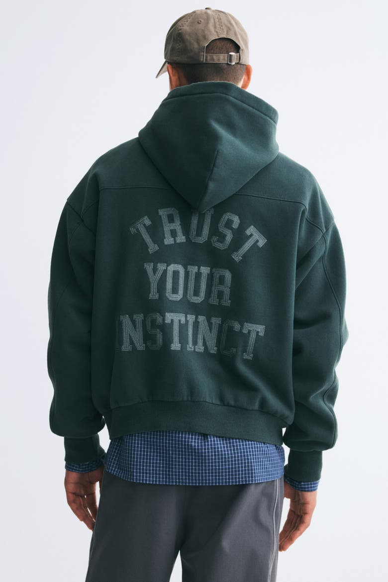 Oversized Printed Hoodie, Alternate, color, Dark green