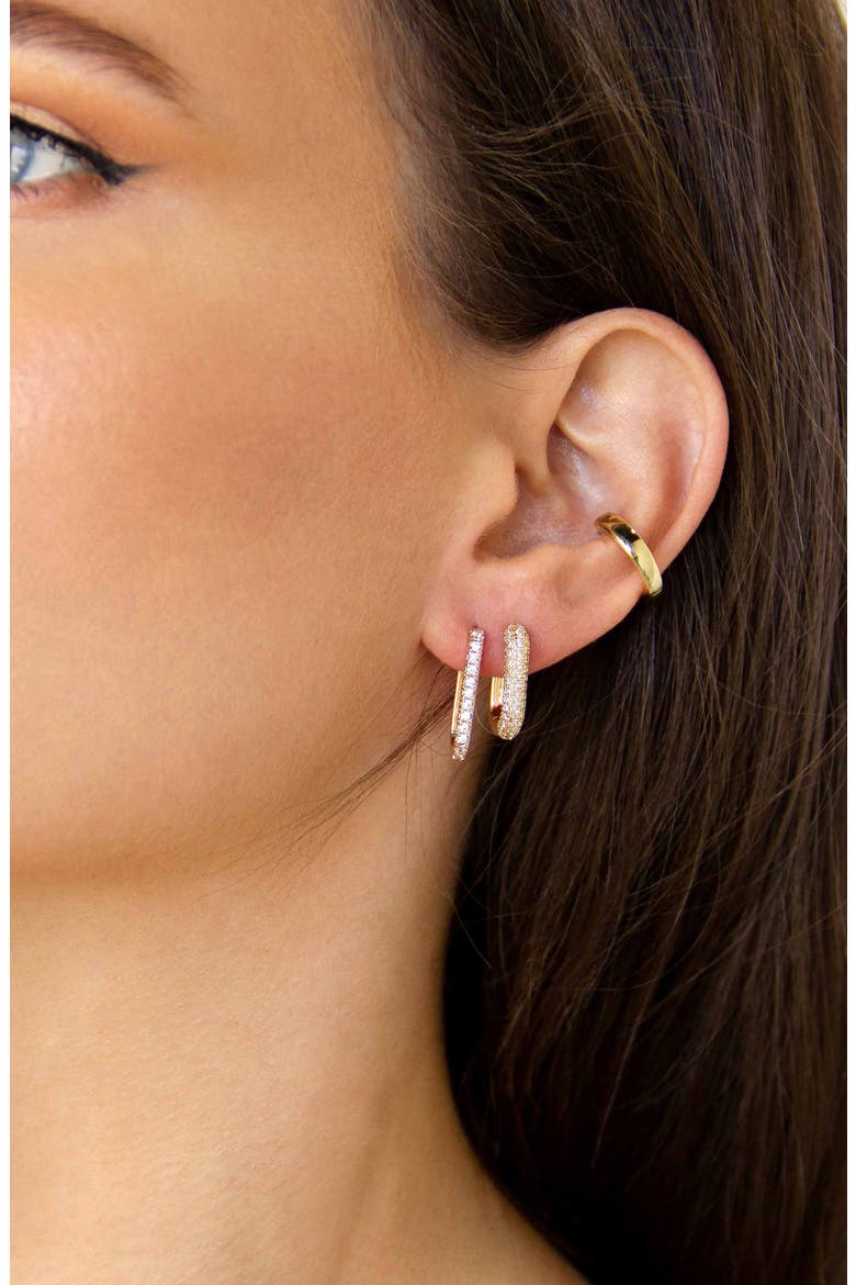 Pavé Crystal Square Huggie Earrings, Alternate, color, GOLD