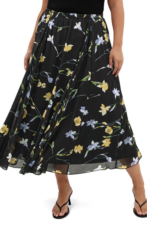Serene Floral Print A-Line Skirt