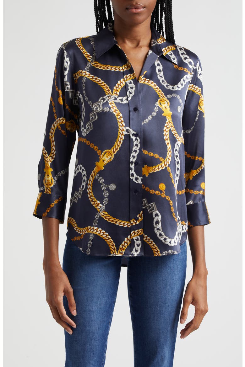 Dani Chain Print Silk Button-Up Shirt, Main, color, MIDNIGHT MULTI CLASSIC CHAIN