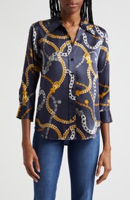 L'AGENCE Dani Chain Print Silk Button-Up Shirt