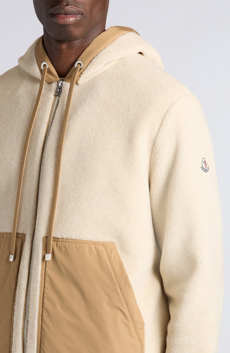 Moncler Mixed Media Zip Hoodie, Alternate, color, Golden Sand