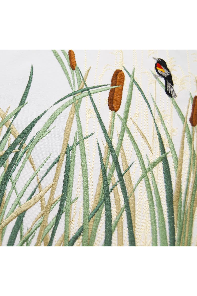 Cattails & Red Winged Blackbird Indoor/Outdoor Throw Pillow, Alternate, color, Blue