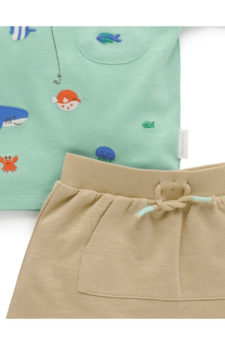 Purebaby Catching a Shark Tee & Short Set, Alternate, color, Mint