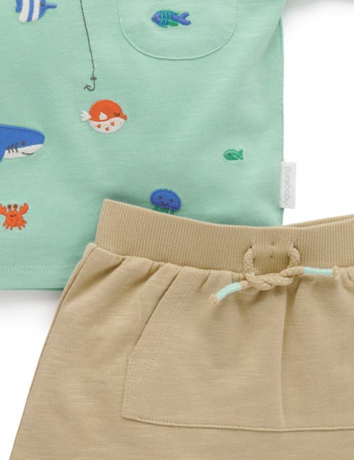 Purebaby Catching A Shark Tee & Short Set In Green