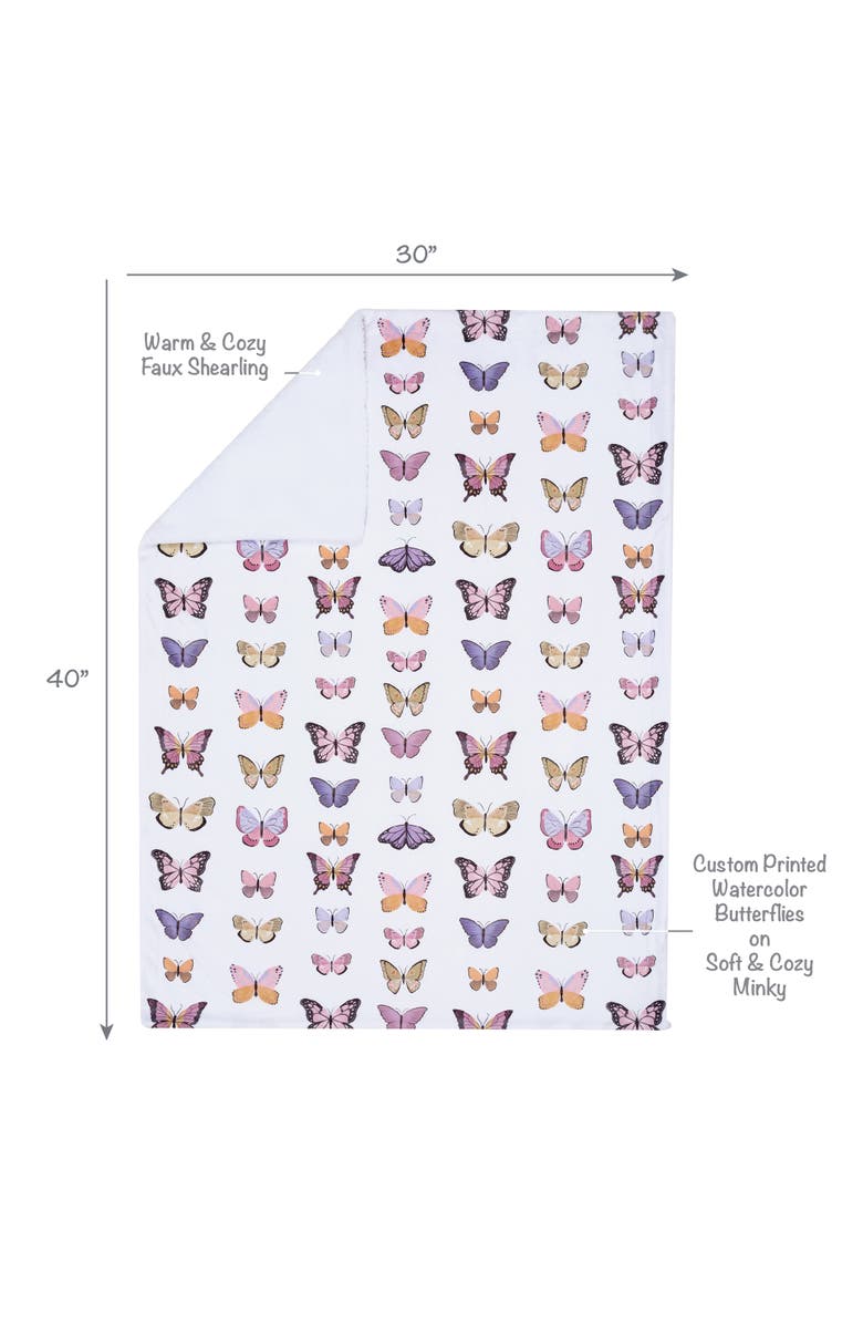 Lambs & Ivy Butterfly Dreams Ultra-Soft Fleece/Faux Shearling Baby Blanket, Alternate, color, White