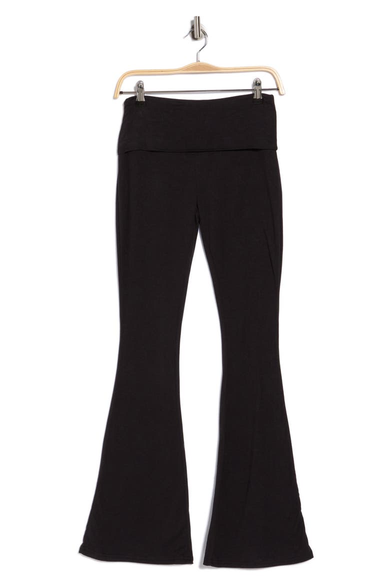 Fold Over Waist Flared Pants, Alternate, color, BLACK