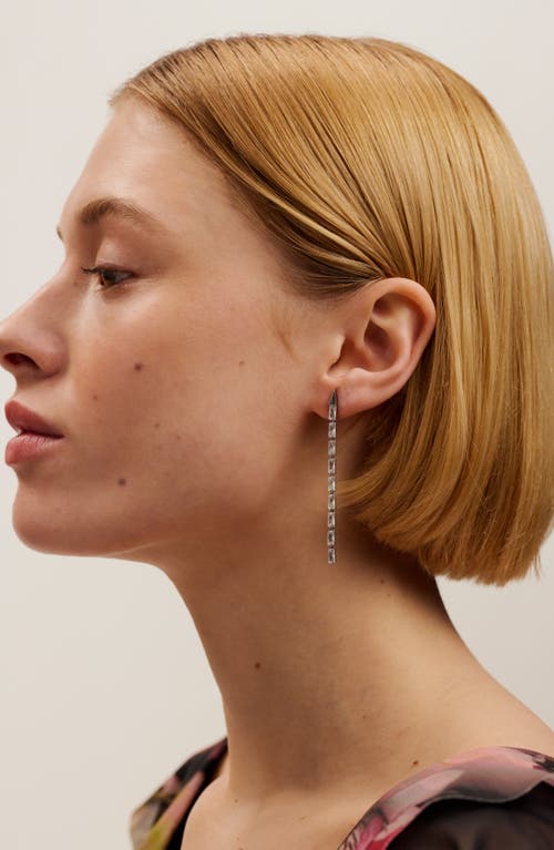 Ted Baker Isalie Cubic Zirconia Baguette Linear Drop Earrings In Silver Tone/clear Crystal
