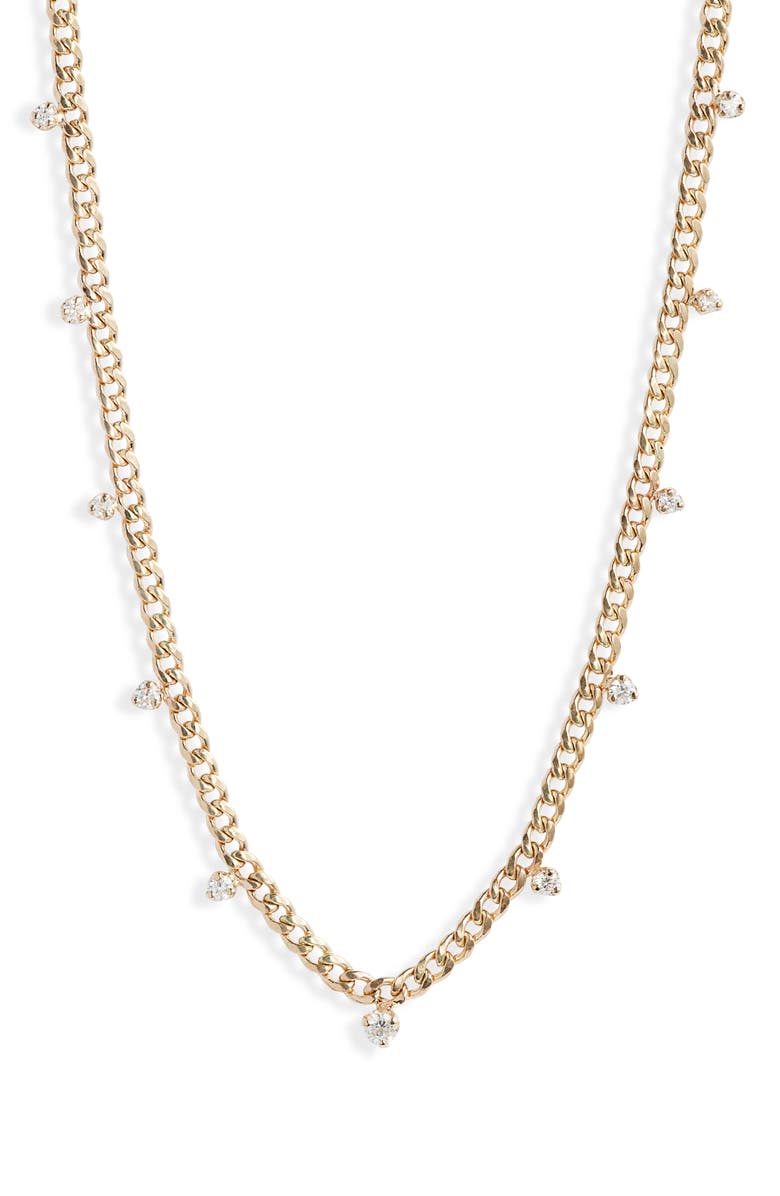 Zoë Chicco 14K Gold Curb Chain Diamond Station Necklace, Main, color, 