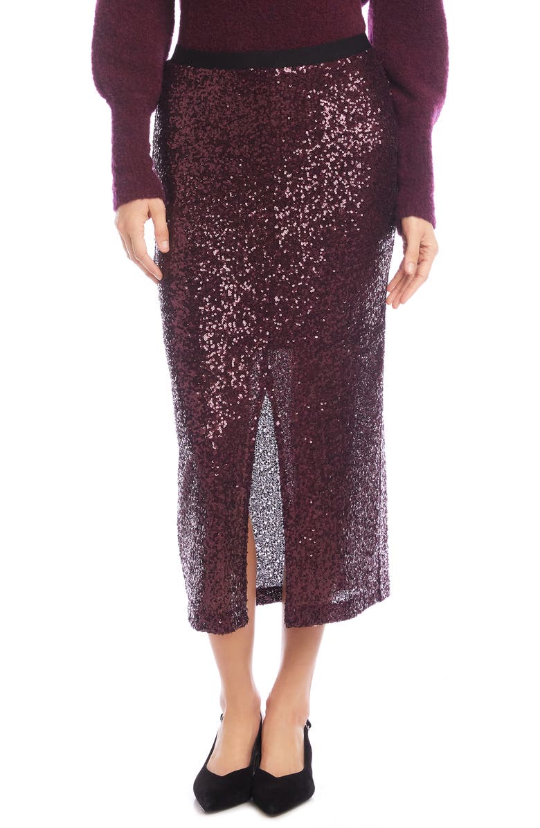 Karen Kane Sequin Midi Skirt, Main, color, Eggplant