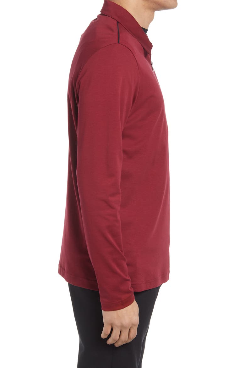 Long Sleeve Cotton Zip Polo, Alternate, color, BORDEAUX