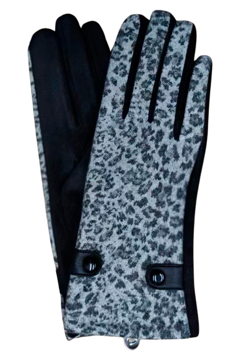 Leopard Print Jersey Gloves, Main, color, GREY BLACK